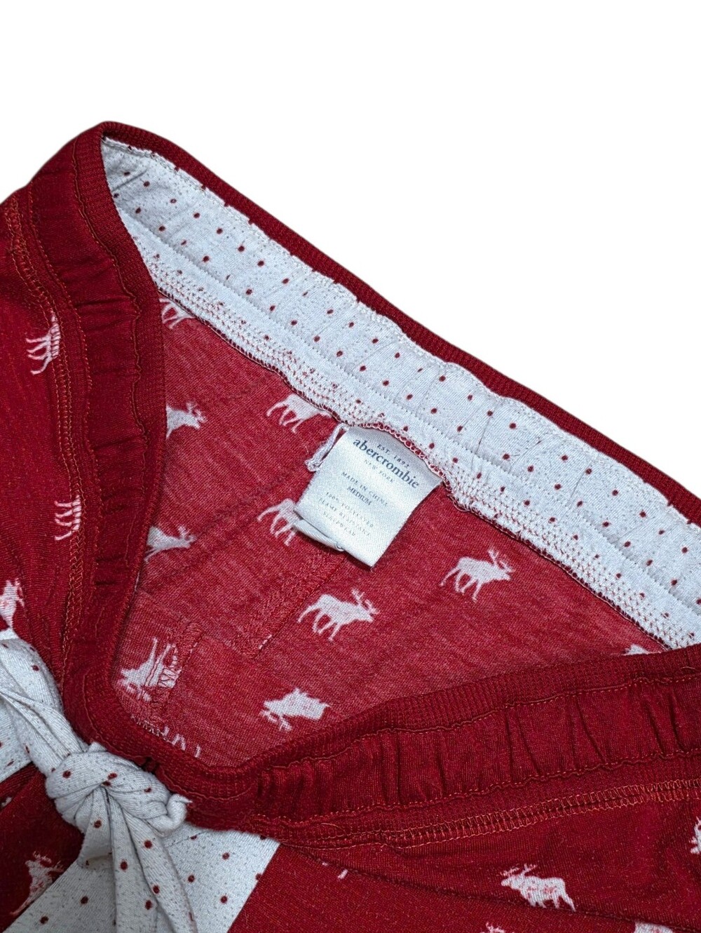 Abercrombie vintage moose pattern red pajama pants with decoration tie - Picture 2 of 3